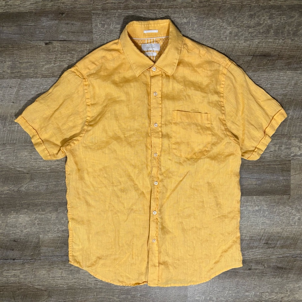 Men's Yellow Short-Sleeve Linen Shirt